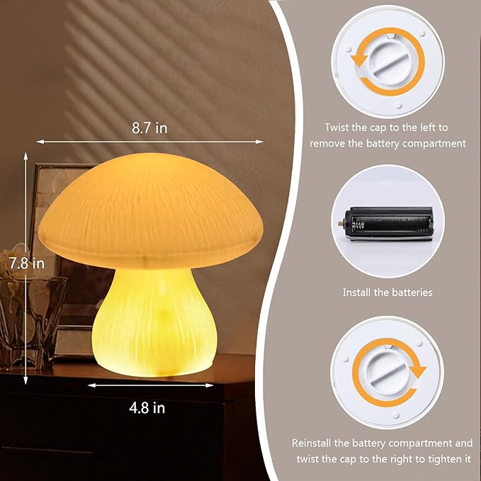 Vigdur Mushroom Lamp Small Lamp, 16 Colors Changing Mushroom Night Light Battery Operated with Remote, Christmas Table Lamp for Woman Bedroom Living Room Cottagecore Decor, 7.8'