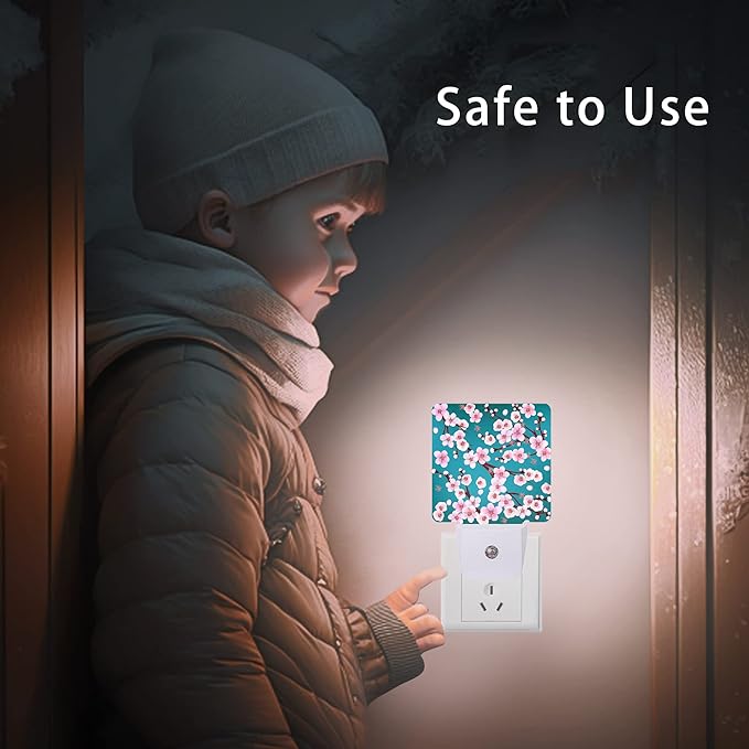 Spring Flowers Night Light,Cherry Blossom Night Lights Plug into Wall Dusk to Dawn Sensor Led Lamp for Women Men,Led Lights for Stairway/Hallway/Bedroom