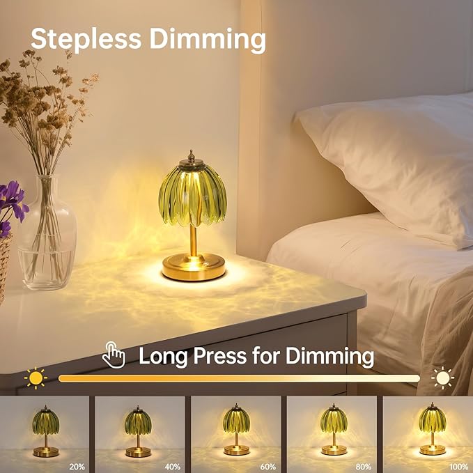 Set of 2 Tulip Table Lamp with 5200mAh Battery & Touch Control, Cordless Small Table Lamp with 3 Colors, Rechargeable Battery Operated Table Lamps for Nightstand, Bedroom (Green Tulip)