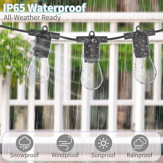 LED Outdoor String Lights, Shatterproof Waterproof 27Ft (Maximum 918Ft) Hanging Warm 2700K S14 Edison Bulbs Lighting for Patio Yard Porch Bistro Garden (27FT)