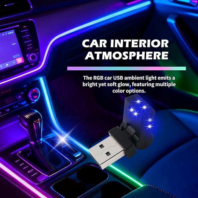 Mini USB LED Lights for Car,5V RGB Car LED Lights Interior USB Light with Adjustable Color & Brightness,Portable USBs A Ambient Lighting Cars Interior for Cars Atmosphere