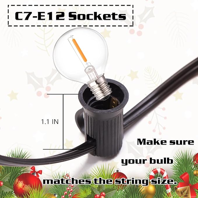 C7 Black Sockets String - 100FT 12" Spacing - Outdoor Christmas Stringer Set