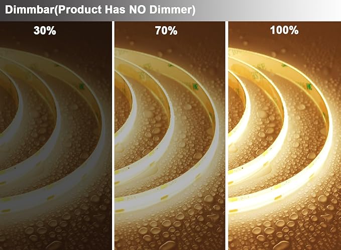 TOPAI 24V COB LED Strip 32.8ft Warm White 3000K Outdoor Waterproof CRI>93 Self Adhesive Uniform Dotless 384LEDs/M Cuttable Flexible for Cabinet Home Office DIY Lighting Projects