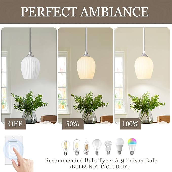 Brushed Nickel Pendant Lights Kitchen Island 2 Pack, 5.8" Modern Milk Glass Pendant Light Fixtures with Rods, Mini Hanging Lighting for Kitchen Island Sink Bathroom Dining Room, E26 Base