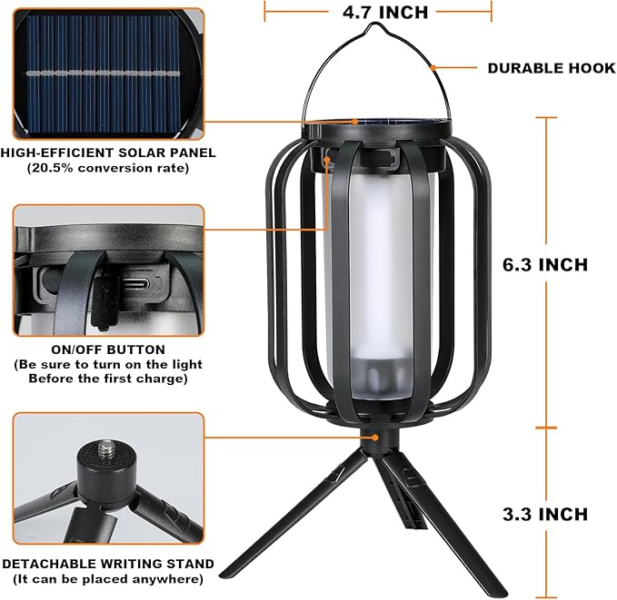 Solar Lantern Outdoor Lights, 2 Pack Waterproof Solar Powered Lanterns with Flickering Flame, Hanging Lantern Decorative for Outside, Solar Powered Outdoor Lights for Yard Garden Patio Table Decor