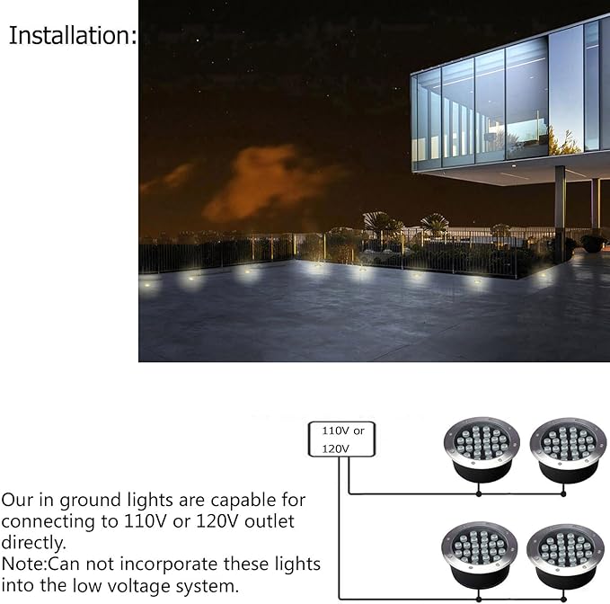 Outdoor In Ground Lights 24W,Diameter 8.66 inches,Big Landscape Light Line Voltage,Warm White 3000K,Waterproof IP67,Wired Well Lights 120V Pathway,Walkway,Step,Deck,Pack of 4