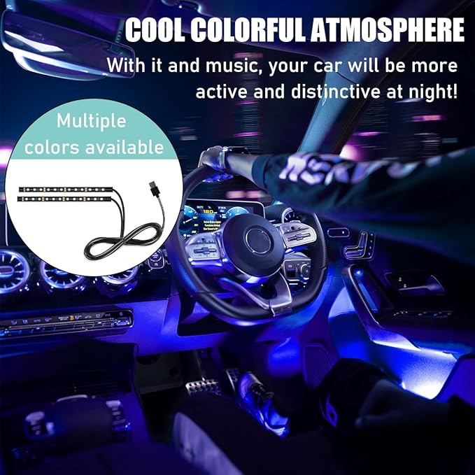 Car LED Strip Light, 24 LED Auto Interior Under Dash Atmosphere Lights with USB Port, Vehicle Decor Lamp Ambient Night Light Strip Lighting Kit, Universal Car Accessories (Blue)