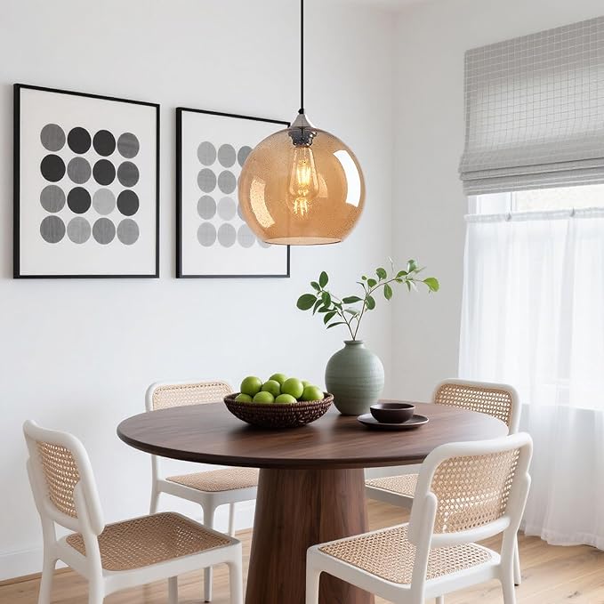 Amber Glass Pendant Lights Kitchen Island Globe Pendant Light Fixtures Modern Pendant Lighting for Bedroom Living Dining Room Light Fixture (9.84 in, 3 Pack)