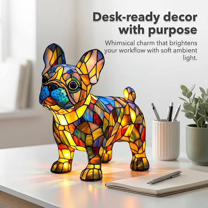 Rainbow Puppy Lamp Stained Glass Dog Night Light 3D Retro Stained Resin Rainbow Pup Lights Charge Powered Table Lamp Puppy Glow Lamps for Home Bedroom Desk (G)