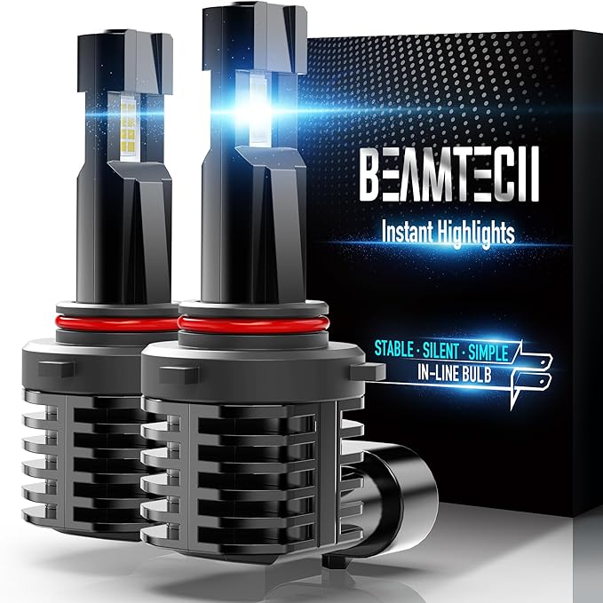 BEAMTECH 9012 Bulb, Fog Light Bulbs for ATV UTV Fanless in Line HIR2 6500K Xenon White Of 2