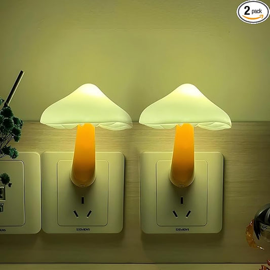Night Lights Plug into Wall - 2-Pack Sensor LED Mushroom Light, Cute Energy Saving Mushroom Lamp for Kids Adults Living Room Bedroom Kitchen, Bathroom Toilet, Stairs, Hallway Corridor, Warm White