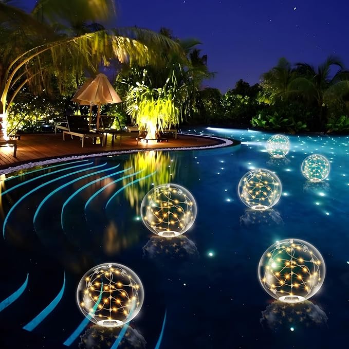 Floating Pool Lights Solar Powered,14 Inch 3000K Warm White Inflatable Glow in The Dark Balls,IP68 Waterproof Led Light up for Inground Pool,Christmas Decorations Outdoor Ornaments