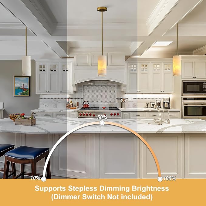 Alabaster Pendant Light for Kitchen Island, H-9.5in Modern Brass Hanging Light Fixture with Natural Alabaster Stone Shade, Adjustable Pendant Lighting Over Sink, Dining, Bar, Counter