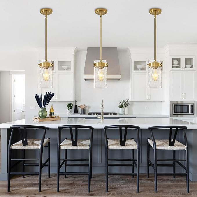 4.72" Hammered Glass Pendant Lighting for Kitchen Island 1 Pack, Modern Brushed Gold Pendant Light Fixtures, Adjustable Ceiling Pendant Light for Kitchen Island Dining Room Bedroom Hallway
