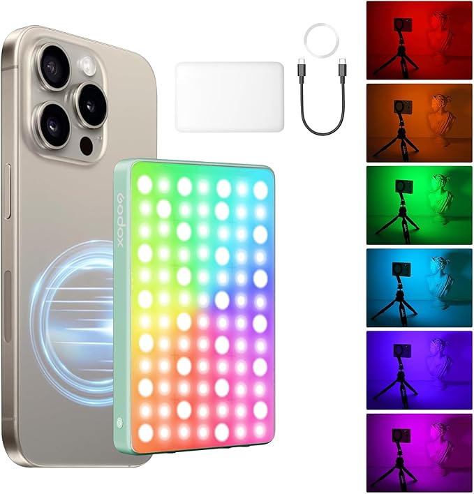 GODOX MA5R LED Fill Light with Soft Diffuser Magnetic Charging Phone Selfie Lighting Mini on Camera Lights 1800K-10000K 14 FX Modes for Selfies, YouTube, TikTok, Vlogging, Video Conferences (Green)