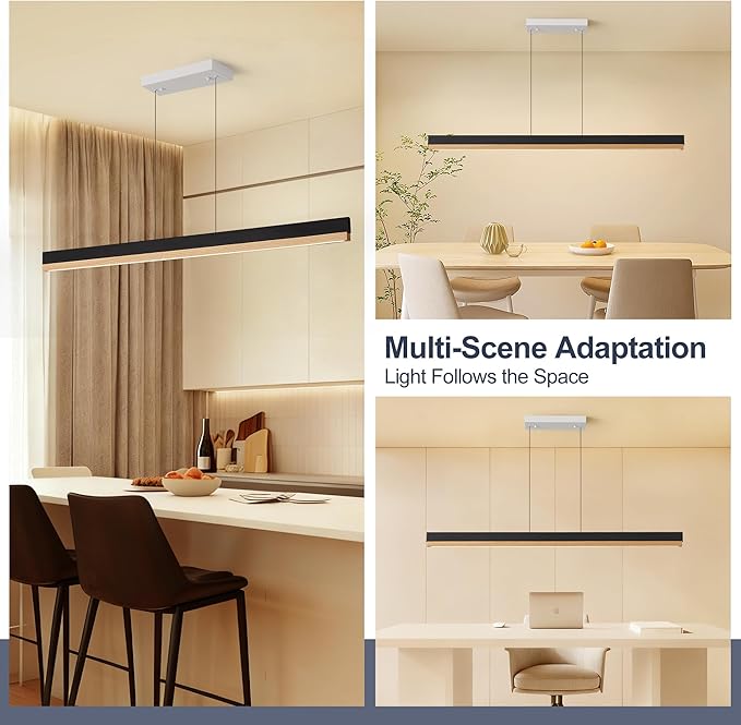 71" Wood Linear Pendant Light, Wood Linear Chandelier with Remote, 24W LED Dimmable Pendant Lights Kitchen Island, Modern Hanging Chandelier for Dining Room, Bar, Pool Table-Natural
