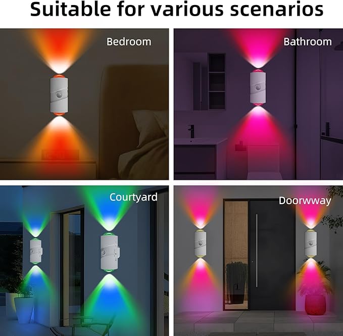Rechargeable RGB Motion Sensor Night Light, Color Changing LED Night Light with Stick-on Magnet, 4-Level Adjustable Brightness, Nightlights for Bedroom, Bathroom, Hallway, Stairs, Closet, 2-Pack