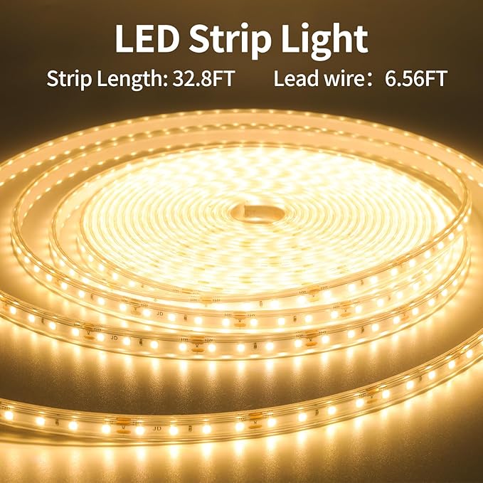 Solar LED Strip Lights,32.8FT 6000mAh Large Capacity Solar String Lights for Outside,IP68 Waterproof Solar Rope Light with Remote for House,Garden,Balcony,Pool,Tree Decorations,Warm White