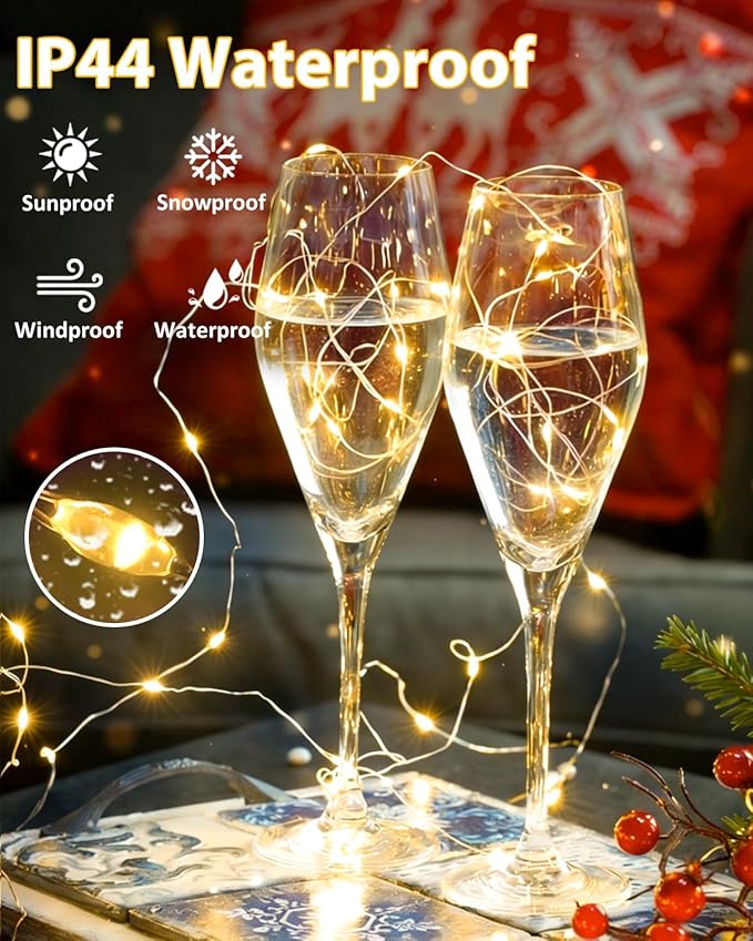 6 Pack 100LED Christmas Battery Operated Fairy Lights with Remote, 8 Modes String Light with Timer, Dimmable, Memory Function, Waterproof Twinkle Lights for Outdoor Indoor Christmas Decor(Warm White)