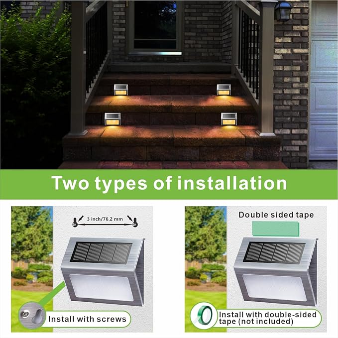 XLUX Solar Lights for Steps Decks Pathway Yard Stairs Fences, LED lamp, Outdoor Waterproof, Warm Light, 2 Pack