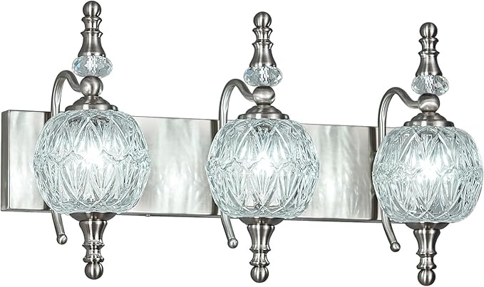 Modern Crystal Bathroom Vanity Lights Fixtures Over Mirror Brushed Nickel Vintage 3-Lights 20 Inch Bathroom Light Fixtures Glass Crystal Vanity Lights