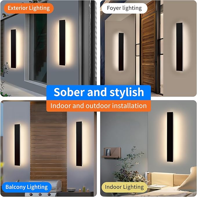 Mikeru Upgraded 2 Pack 31.4" Long & 4.3" Wide LED Wall Sconce, 10%-100% Dimming + 3000K-6000K Adjustable, IP65 Waterproof Outdoor Light Fixtures Cover US Junction Box for Porch, Garage, Basement