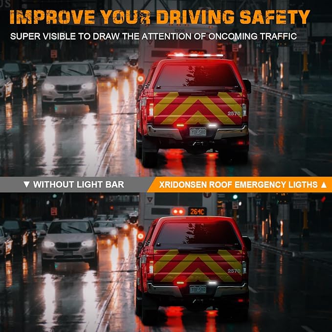 XRIDONSEN 37 inch 104 LED Roof Top Emergency Lights Red White Emergency Firefighter Strong Magnetic Strobe Light Bar Warning Hazard Flashing Safety First Responder for Vehicles POV Fire Trucks Pickup