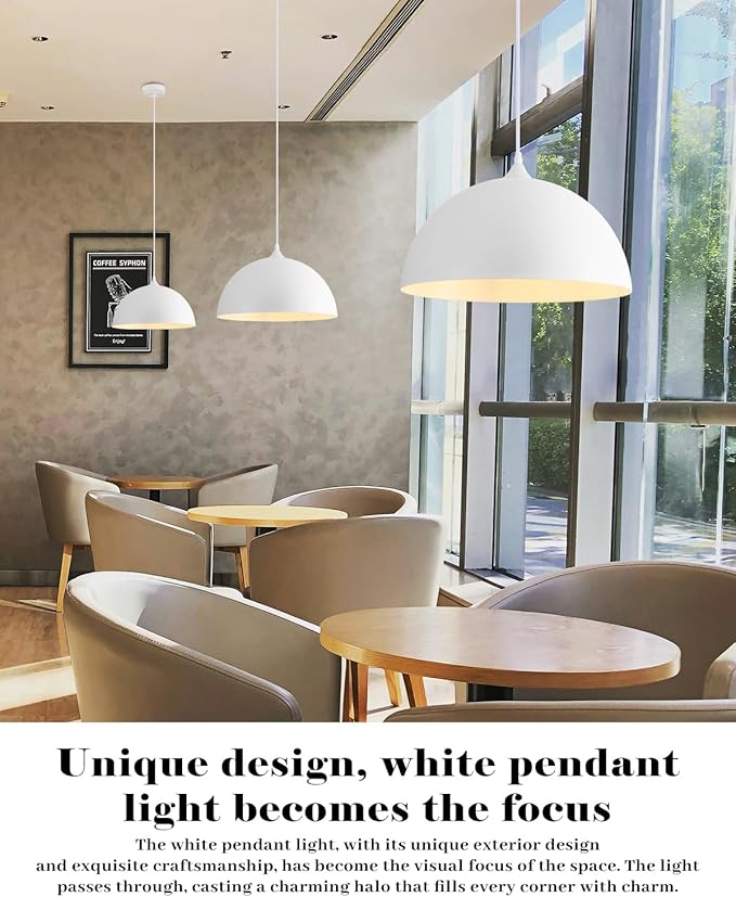 White Pendant Lights Kitchen Island, 16 Inch White Dome Pendant Light, Modern Farmhouse Pendant Light for Kitchen Island, Dining Room, Cafe, Bar, 2 Pack