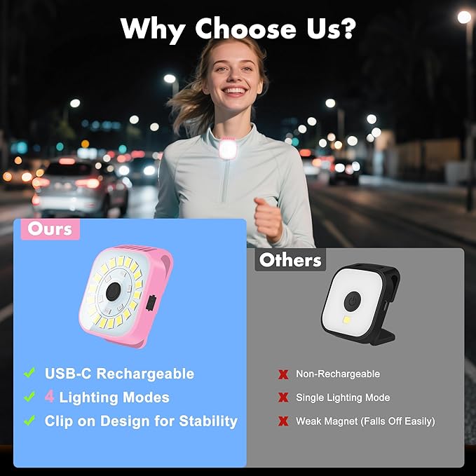 2 Pack Pink Running Lights for Runners, Rechargeable Walking Light for Night Walking,Clip On Flashlight,Running Accessories for Women,Safety Light Gear for Hiking,Fishing,Camping,Jogging