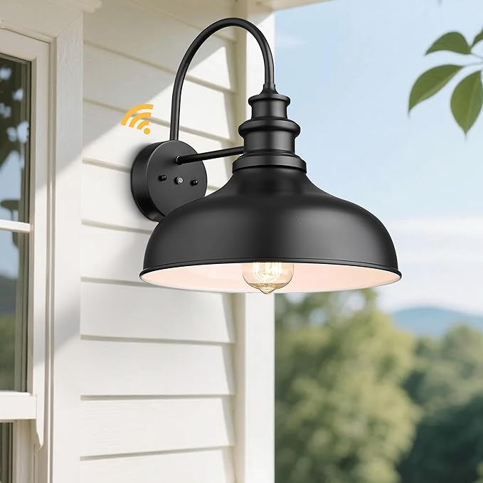 Bestshared Dusk to Dawn Sensor Farmhouse Barn Light, Outdoor Wall Sconce, Outdoor Wall Lantern for Porch, Exterior Light Fixtures Porch Lights (Black+White, 4 Pack)