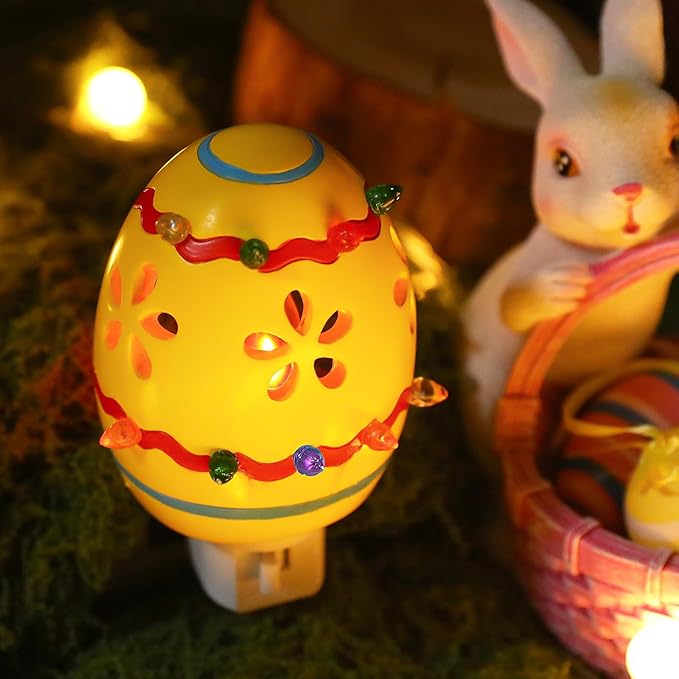 Easter Egg Decorative Nightlight,Easter Campfire Flickering Nightlight, Plug into Wall Easter Night Light with Switch Easter Home Decor