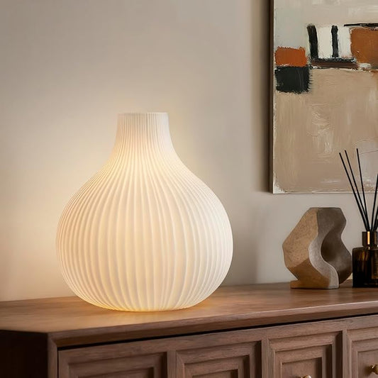 RONDURE 8.7" Modern Ceramic Table Lamp, Modern Bedside Lamps for Bedroom, Living Room and Nightstand, White Translucent Ceramic Shade, Warm Ambient Lighting, Home Decor