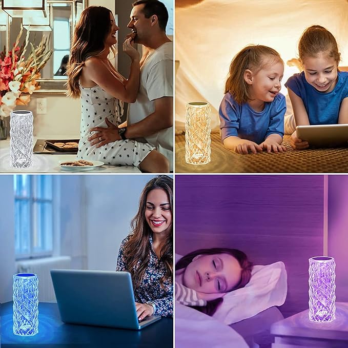Rose Crystal Table Lamp, 16 Color Changing, Touch & Remote Control, USB Rechargeable, Energy Efficient