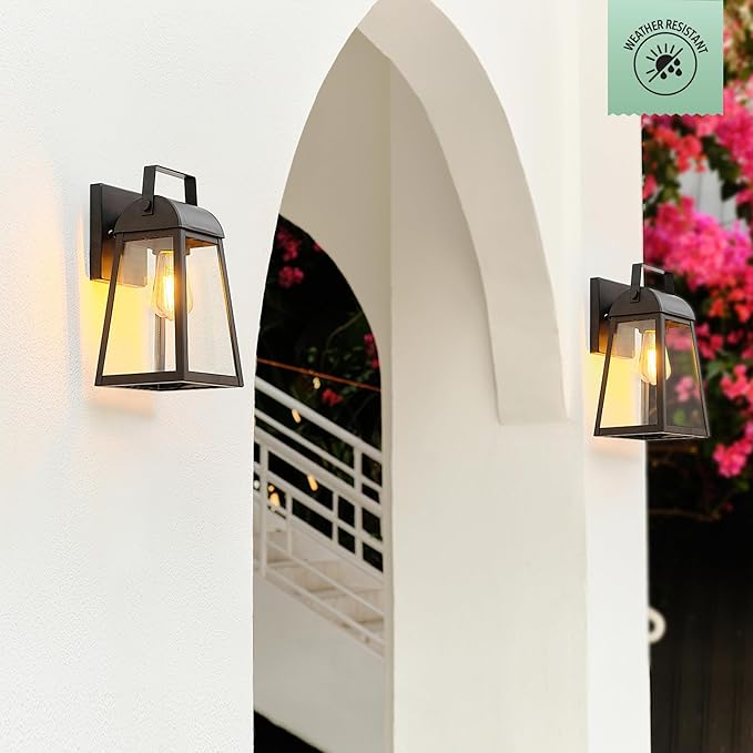 GLOBE Electric 60000029 1-Light Outdoor Wall Sconce, Matte Black, Clear Glass Shade, Porch Light, Wall Lights for Living Room, Patio Décor, Apartment Essentials, Outside House Lights