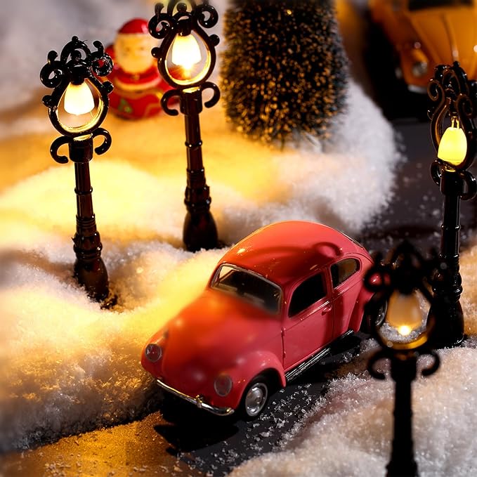 Baquler 12 Pcs Christmas Lamp Posts Christmas Village Accessories Miniature Fairy Street Lamps Decorative Uptown Mini Street Lights Pathway Lantern for Xmas Holiday Decoration DIY Craft(Retro)