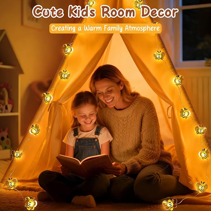 Coquimbo Bee String Lights Room Decor,10ft 30 LED Cute Honeybee Fairy Lights Battery Operated, Birthday Gifts for Women Teen Girls Boys Kids, Bee Decorations for Bedroom Dorm Classroom Wedding