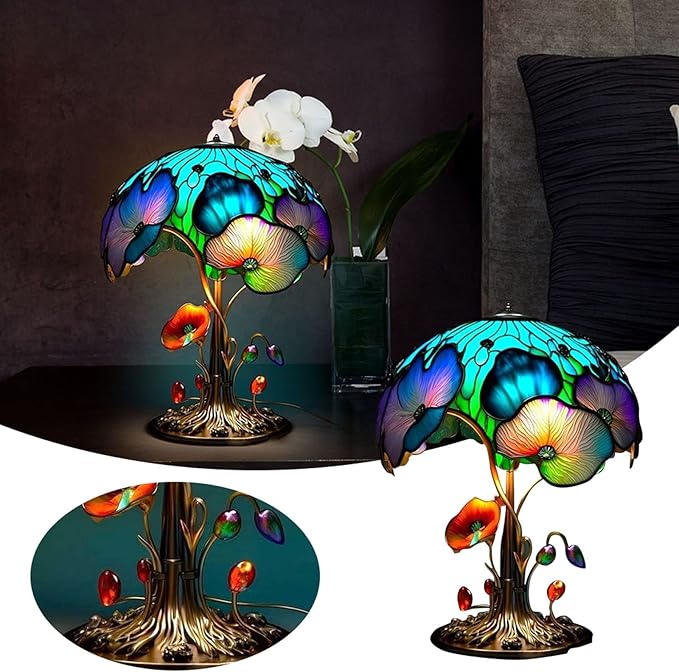 Mmoneyake Painting Mushroom Table Lamp, 2023 New Stained Plant Night Light,Bohemian Resin Mushroom Decorative Bedside Lamp for Bedroom Living Room Home Office Decor Gift