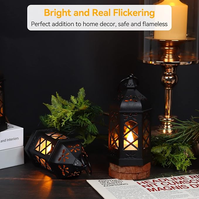 12-Pack Mini Lanterns, Small Candle Lanterns Decorative, Black Tea Light Lantern, Ramadan Eid Decor, Table Centerpiece for Wedding Halloween Christmas, Easter Decorations, Battery Included