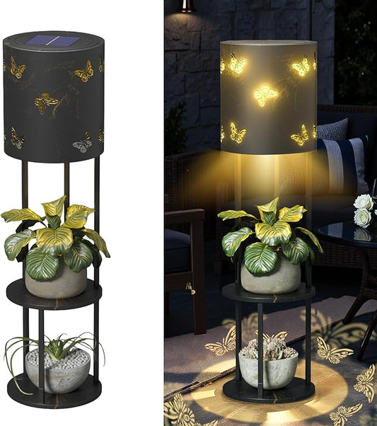Solar Garden Plant Lights: Outdoor Waterproof Decorative Lamp with Flower Stand, Solar-Powered Yard Patio Outside Floor Decoration Lantern with Butterfly Pattern for Festival Decor