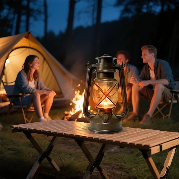 2 Pack LED Vintage Lantern Battery Powered Lanterns with Flame Wick Waterproof Camping Lamp Vintage LED Flame Lamp Hanging Lantern Lights Landscape Patio Garden Pathway Decor for Indoor/Outdoor Use