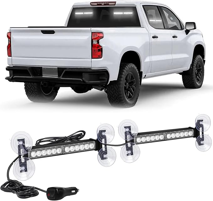 XRIDONSEN 2x10.7 inch White Strobe Lights 24 LED Emergency Light Bar Warning Flashing Safety Dash Side Window Front/Rear windshield Lights Traffic Advisor for Plow Trucks Construction Vehicles Car