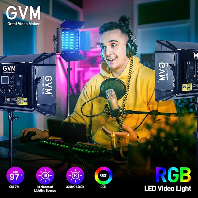 GVM RGB Led Video Light with 3 Softboxes, 680RS 3 Packs 50W Studio Lights with Bluetooth Control, Upgrade Photography Lighting with 18 Lighting Scenes, led Panel Lights for Video Recording, YouTube