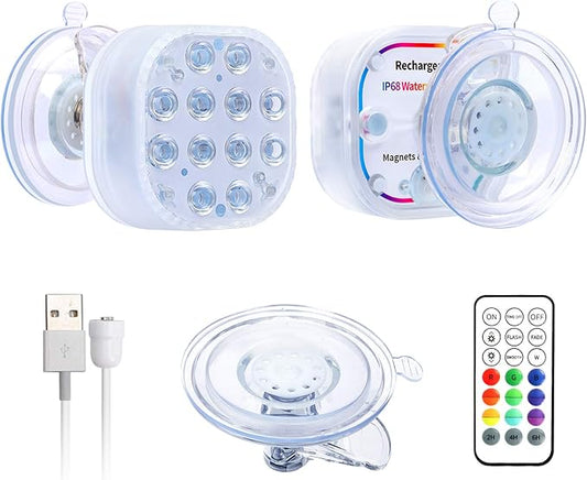 Rechargeable Pool Lights for above Ground Pools&Inground Pool Waterproof Submersible Led Lights Remote Controlled,with Suction Cup,Color Changing Magnetic Pool Light