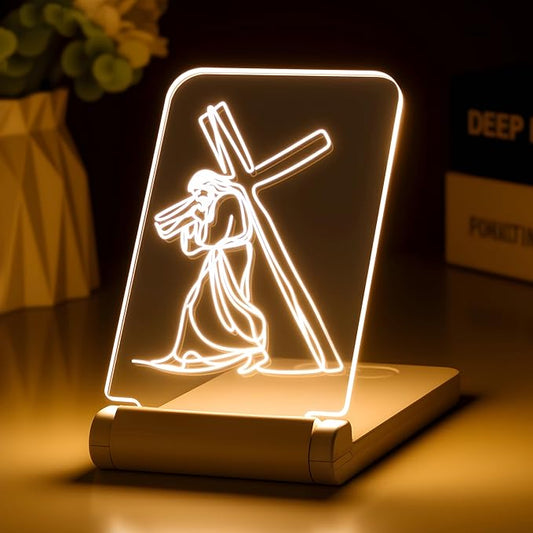 lacte & melle Jesus Carrying The Cross Night Light - Foldable Inspirational LED Lamp - Religious Encouragement Gift for Hard Times - Portable Christian Light for Recovery & Strength