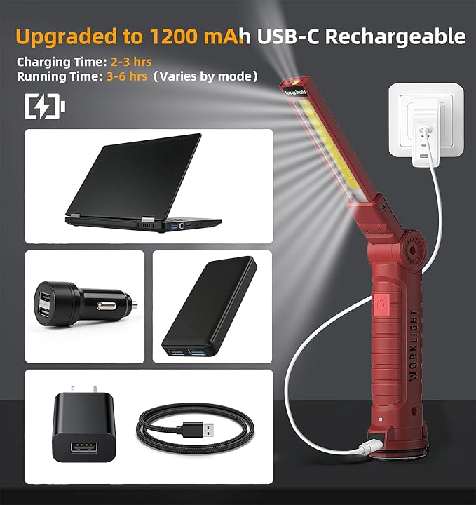 Rechargeable Work Light Flashlight, Easter Gifts for Men Him Dad Husband Mechanic Birthday Torch Grill Light Inspection Lamp with Magnetic Base Hook, 5 Modes 360° Rotate Car Emergency Repair 4 Pack