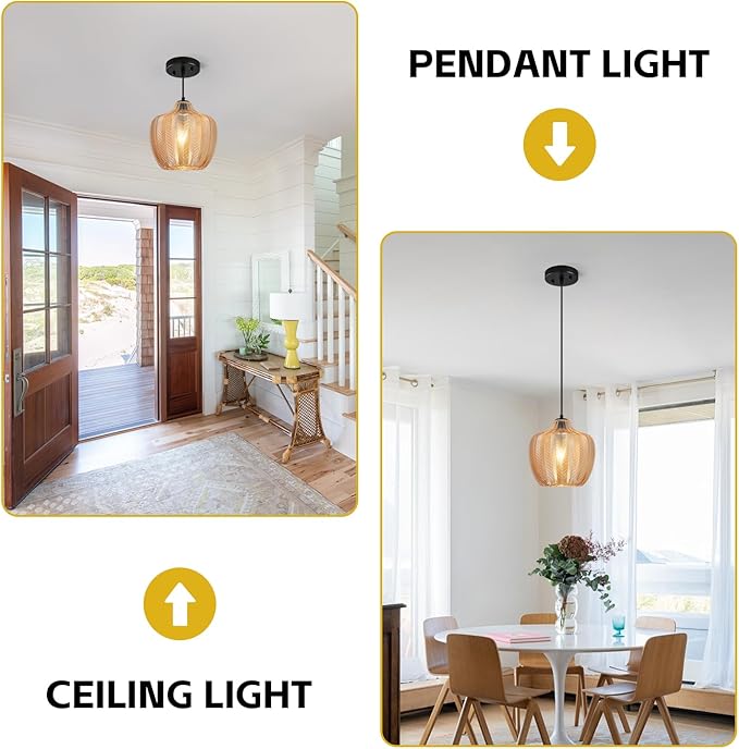 Amber Glass Pendant Lights Kitchen Island 1 Light 9.25 in Glass Globe Pendant Light Fixture Adjustable Modern Farmhouse Pendant Lighting for Bedroom Dining Room (1 Pack)