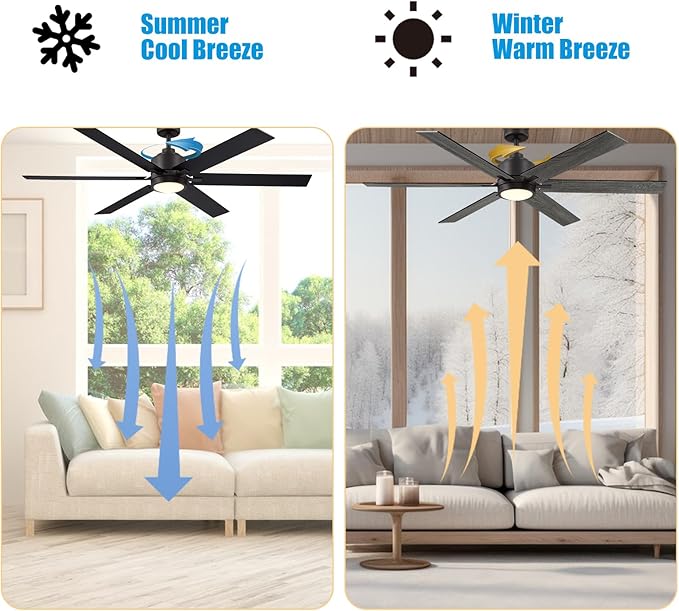 60 Inch Ceiling Fan with Light and Remote, Farmhouse Large Industrial Ceiling Fan for Living Room, Dining Room, Reversible DC Motor, 6 Speed, Black Bronze