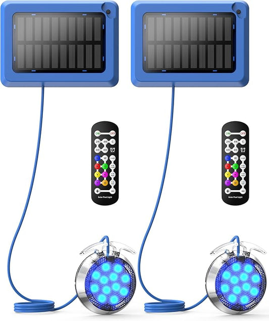 Solar Pool Lights,Underwater IP68 Pool Lights with 8-Color Changing and 9 Modes,Solar Powered LED Swimming Light with Remote Control for Above Ground Pools/Inground Pools-2 Pack-Black