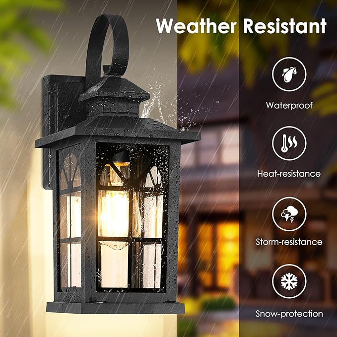 2-Pack Dusk to Dawn Outdoor Wall Light Fixtures, Aluminum Exterior Lighting Fixtures Wall Mount, Waterproof Porch Lights Outdoor Wall Sconces Lanterns, Black Outside Lights for House Front Door Garage