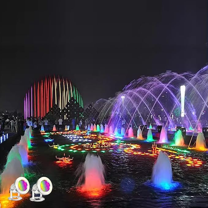 LED Pond Lights with Remote Control, 6W SS316 Stainless Steel RGB Underwater Fountain Light IP68 Waterproof Outdoor Underwater Lights for Pond Waterfall (2)